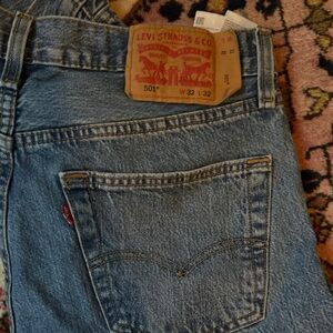 Levi's Blue Denim 501 Straight Back Pocket Jeans